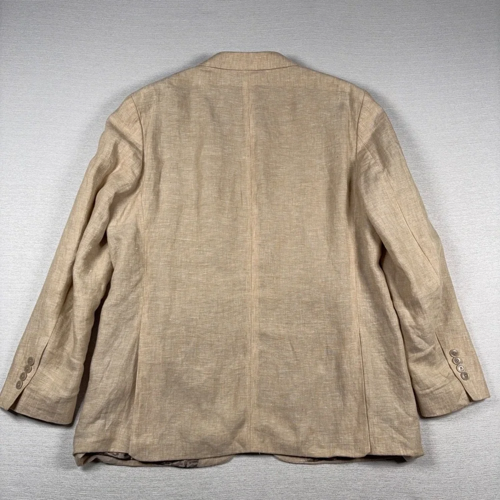Jos A Bank Linen Blazer Mens Size 46R SLIM FIT Tan Double Vented